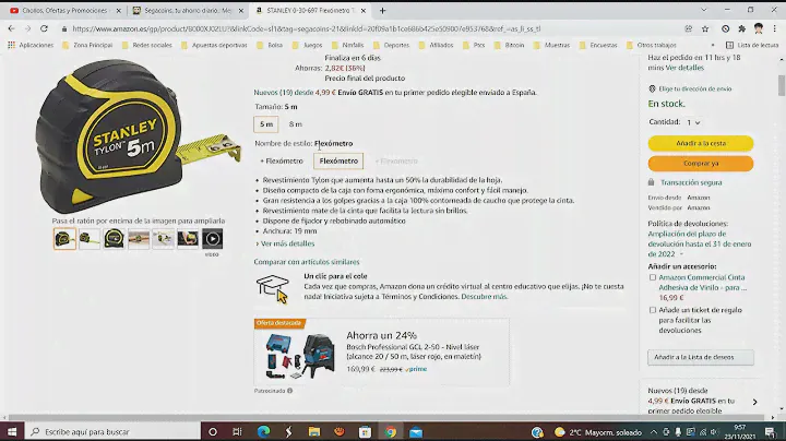 🔨¡Oferta Amazon! STANLEY 0-30-697 Flexómetro Tylon 5 Metros barato 5€ ¡36 DTO! Opinión | Descuento🔨